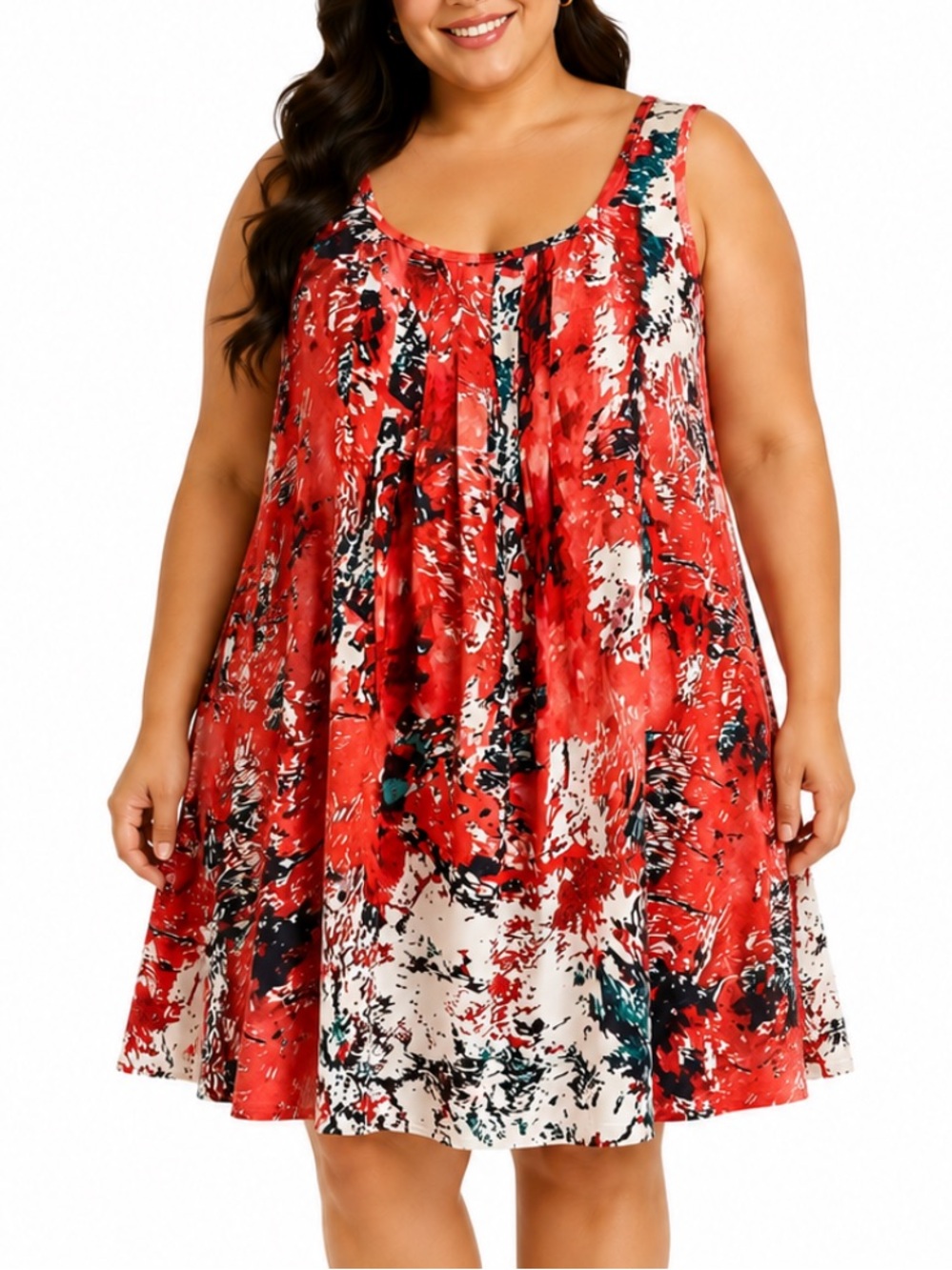 Plus Size orange abstract print sleeveless stretch knit shift dress size 4XL
